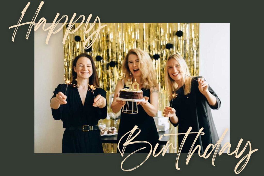 contour photo cadre happy birthday anniversaire femme 50 ans gateau robe noir