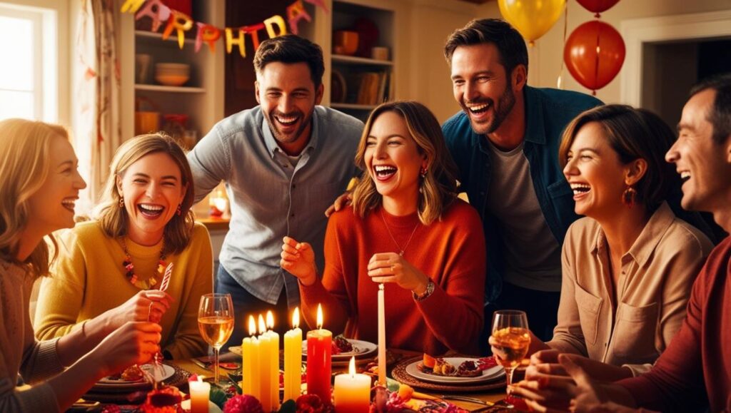 fête anniversaire entre adulte amis à la maison bougie gâteau célébration à table