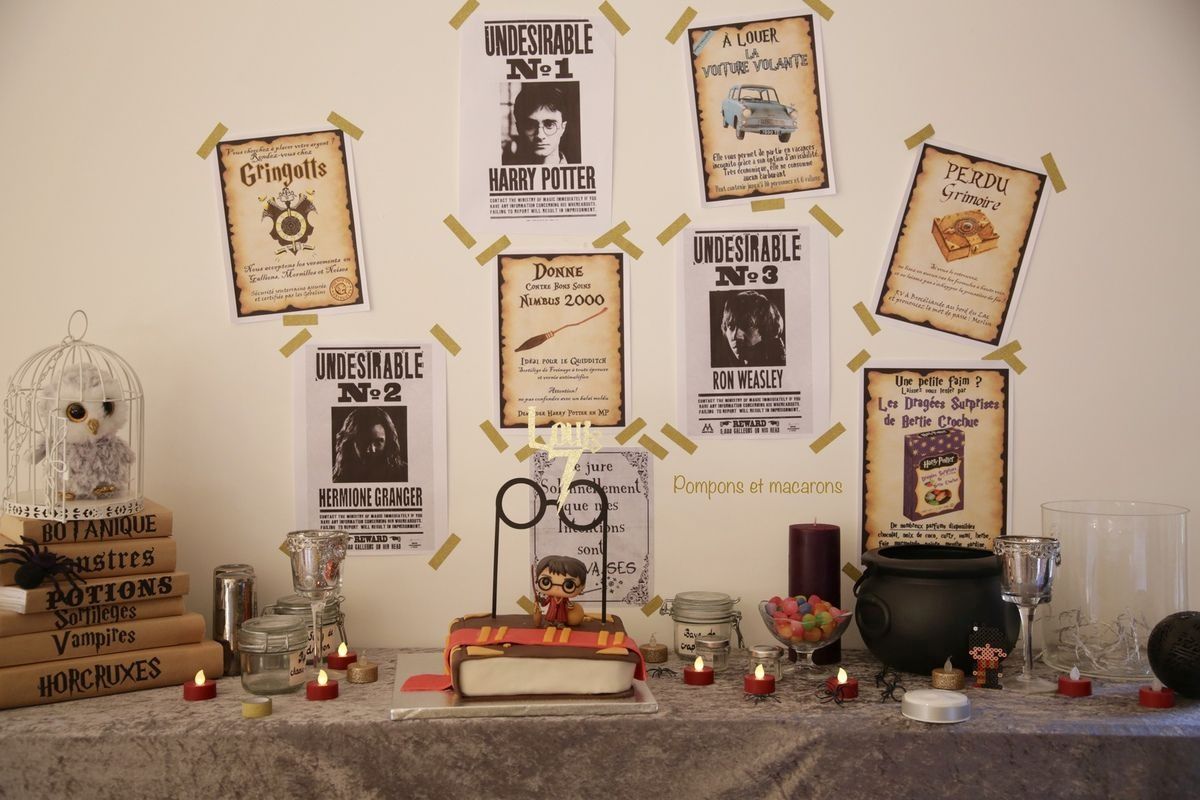 décoration table anniversaire harry potter lunettes affiche chaudron