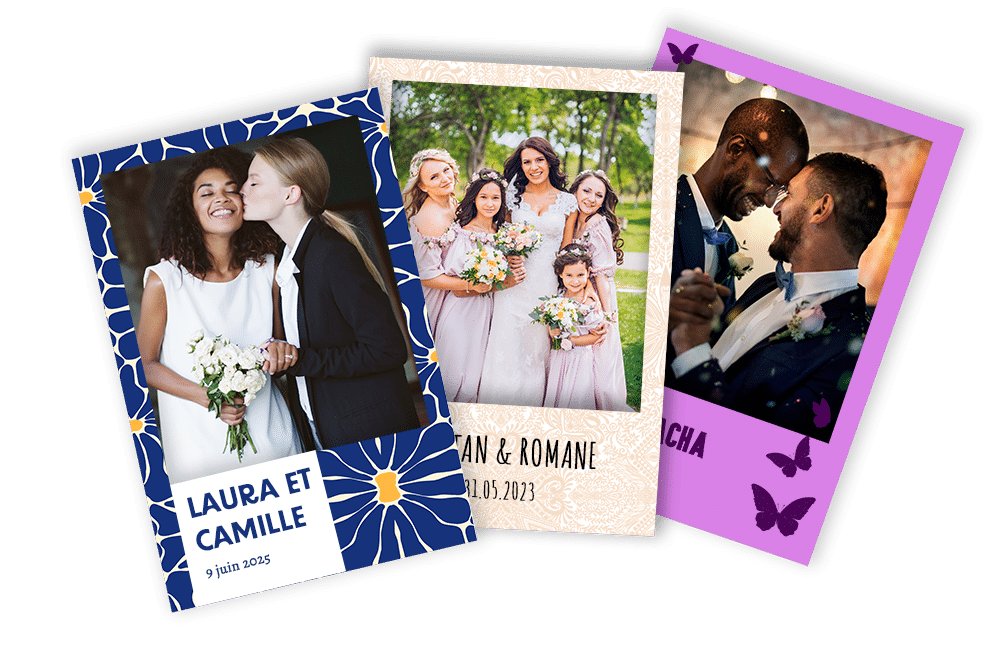 contour photo imprimée de mariage photobooth imrpession robe mariés cadre personnalisé