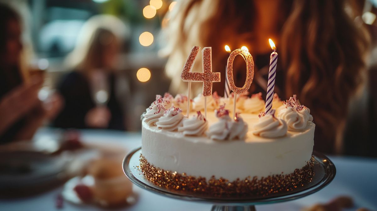 gateau anniversaire fete 40 ans bougie chiffres déposés