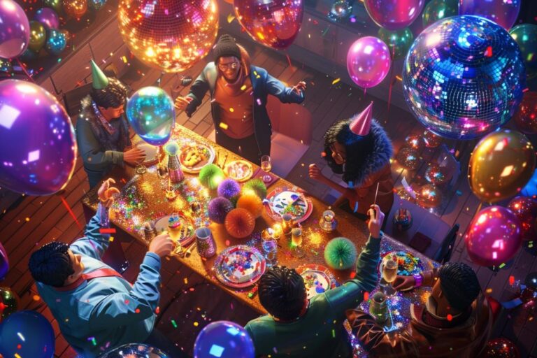 Animation Nouvel An 2024 ballon animation fête réveillon entre amis table déco