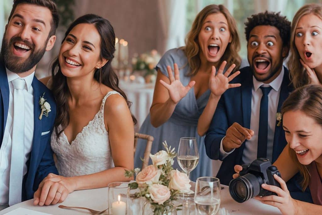 invités mariage cérémonie repas défi photo avec les personne de la soirée