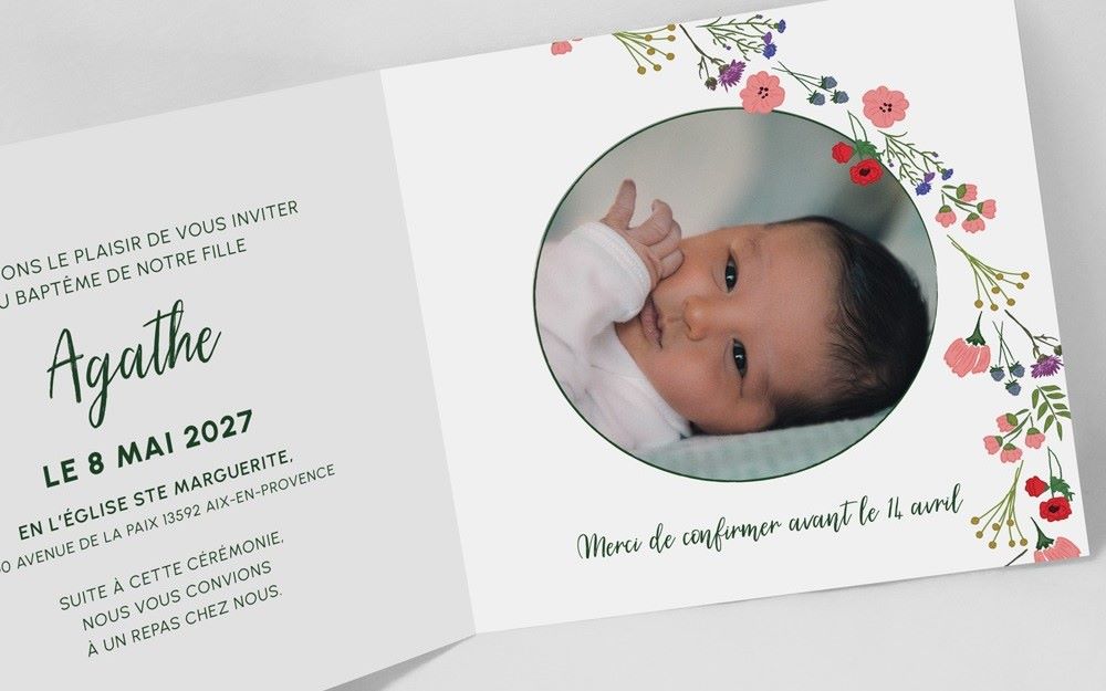 exemple carte faire part enfant fille Agathe photo bébé