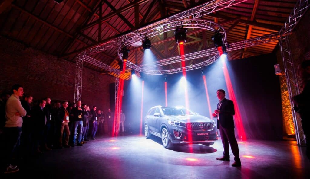 lancement produit voiture inauguration jpo éclairage présentation véhicule kia sorento