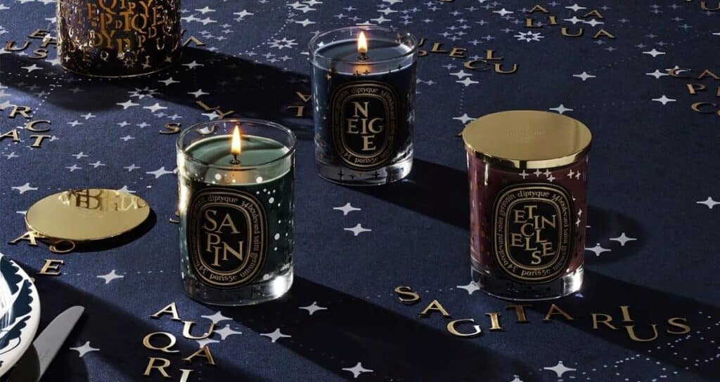 coffret bougie diptyque senteur parfum hiver sapin neige étincelles table noel