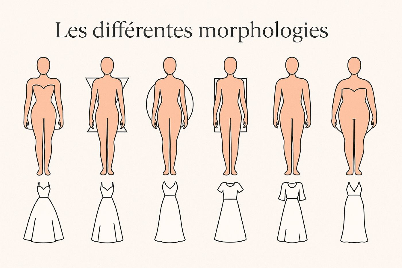 guide illustration morphologie corps taille pour robe de mariée style V H O A