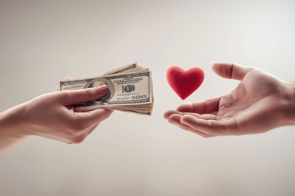 argent dollar main coeur amour échange