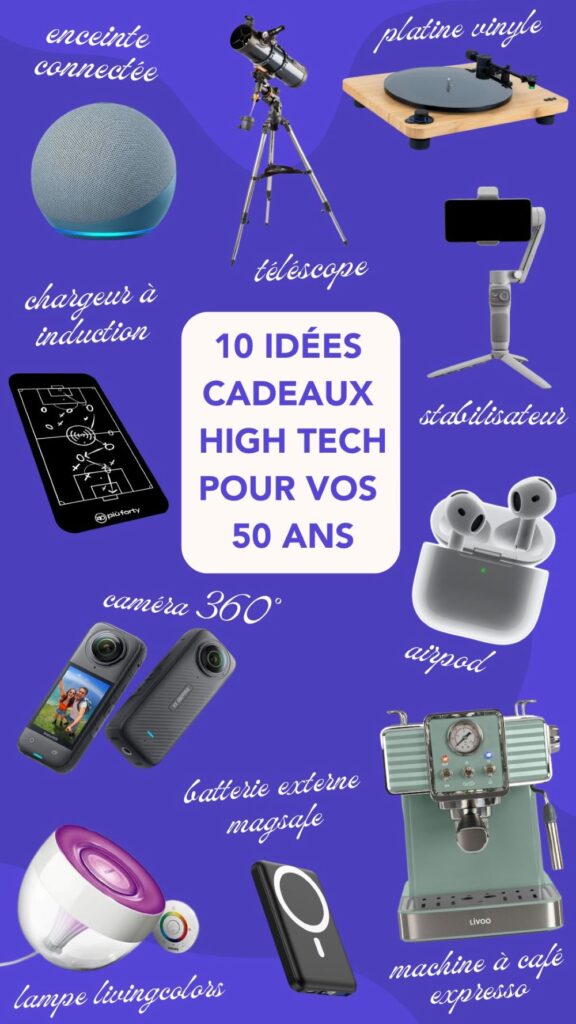 idée cadeau pour un homme de 50 ans qui aime les gadgets high tech aipod stabilisateur platine vinyle téléscope enceinte connectée chargeur à induction caméra 360 degrés insta lampe philips hue livingcolors batterie externe magsafe machine à café expresso