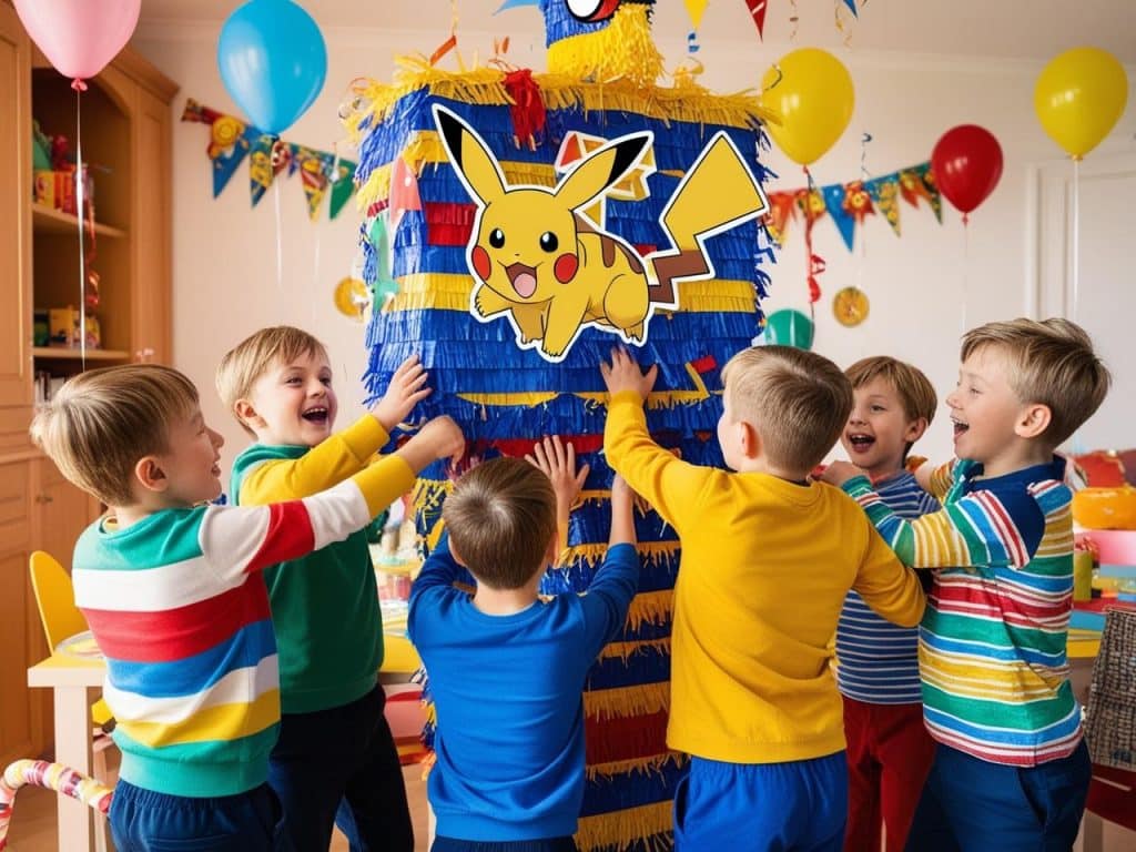 enfant 5 ans fête anniversaire thème pokemon à la maison pikachu bonbons ballon