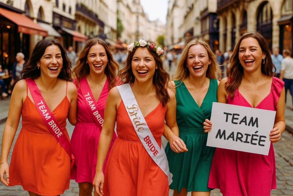 evjf paris team mariée rue paris groupe femmes robes de soirée