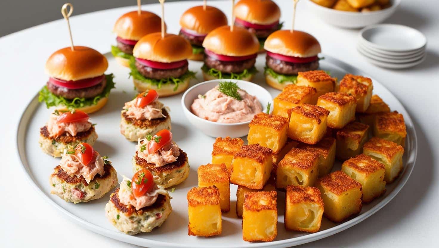 mini burger batbouts farcis viande plat table buffet thematique