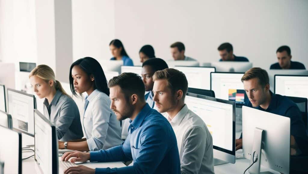 concentration maximal employés de bureau derriere l'écran d'ordinateur performance symbole