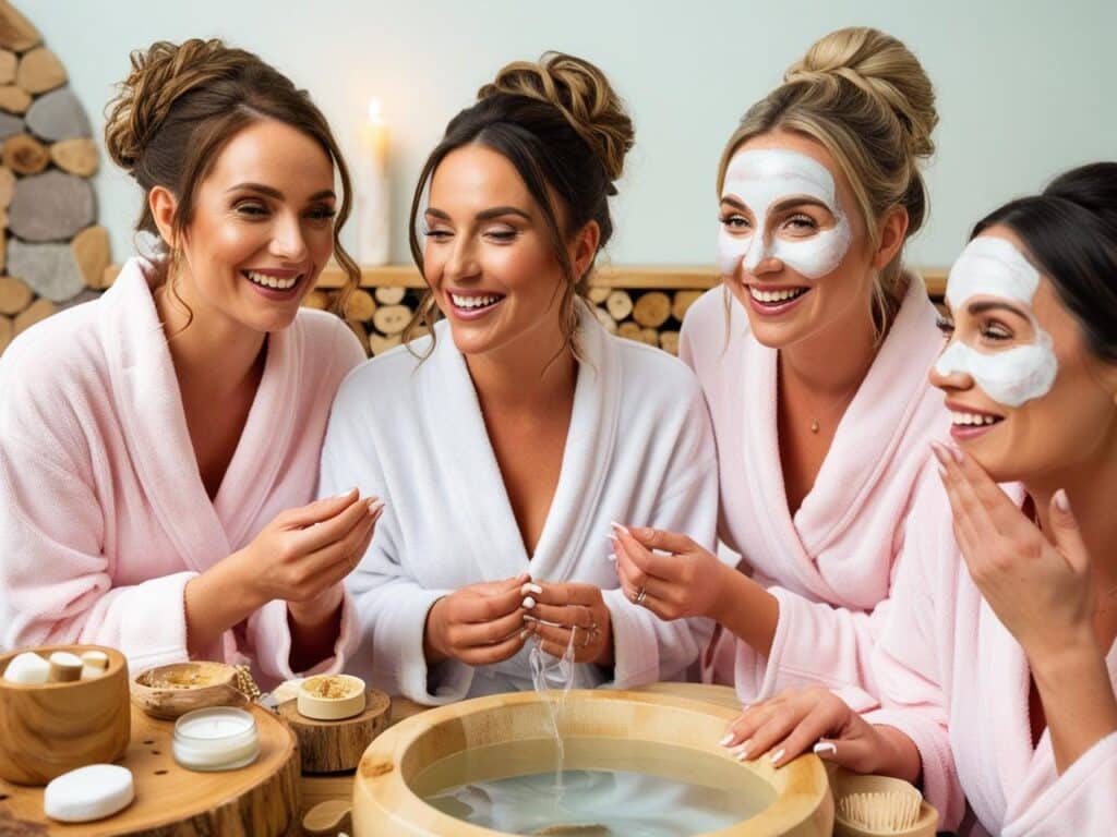 spa entre copines masque soin visage relaxation peignoirs roses cure thermal activité détente