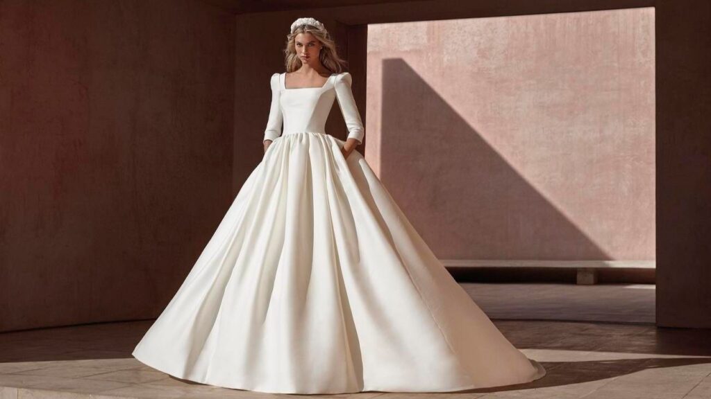 Robe princesse blanche : jupe volumineuse pour un look royal femme blonde