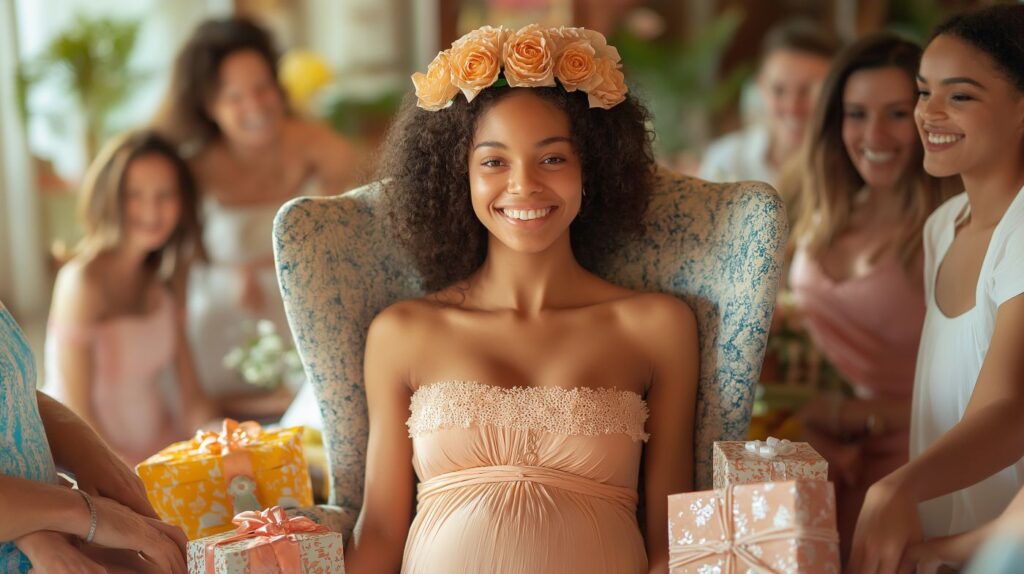 future maman enceinte couronne fleur invite amies baby shower