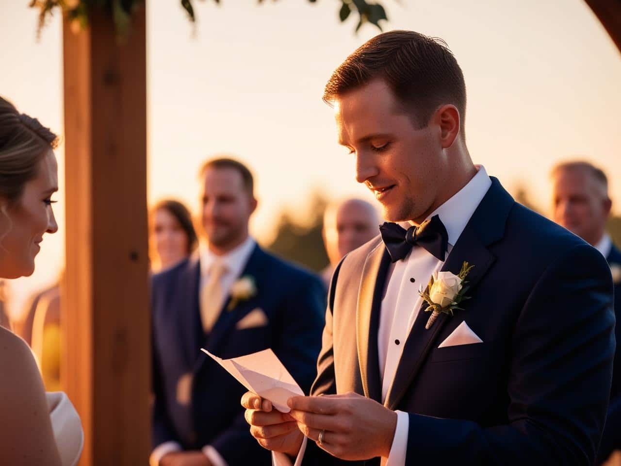 le marié jour de cérémonie de mariage lit discours voeux échange texte