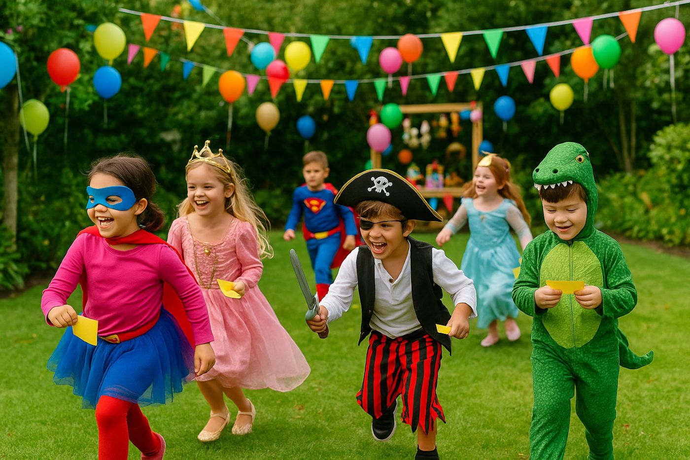 déguisement jardin anniversaire enfant garçon fille mite pirate princesse dinosaure super héro