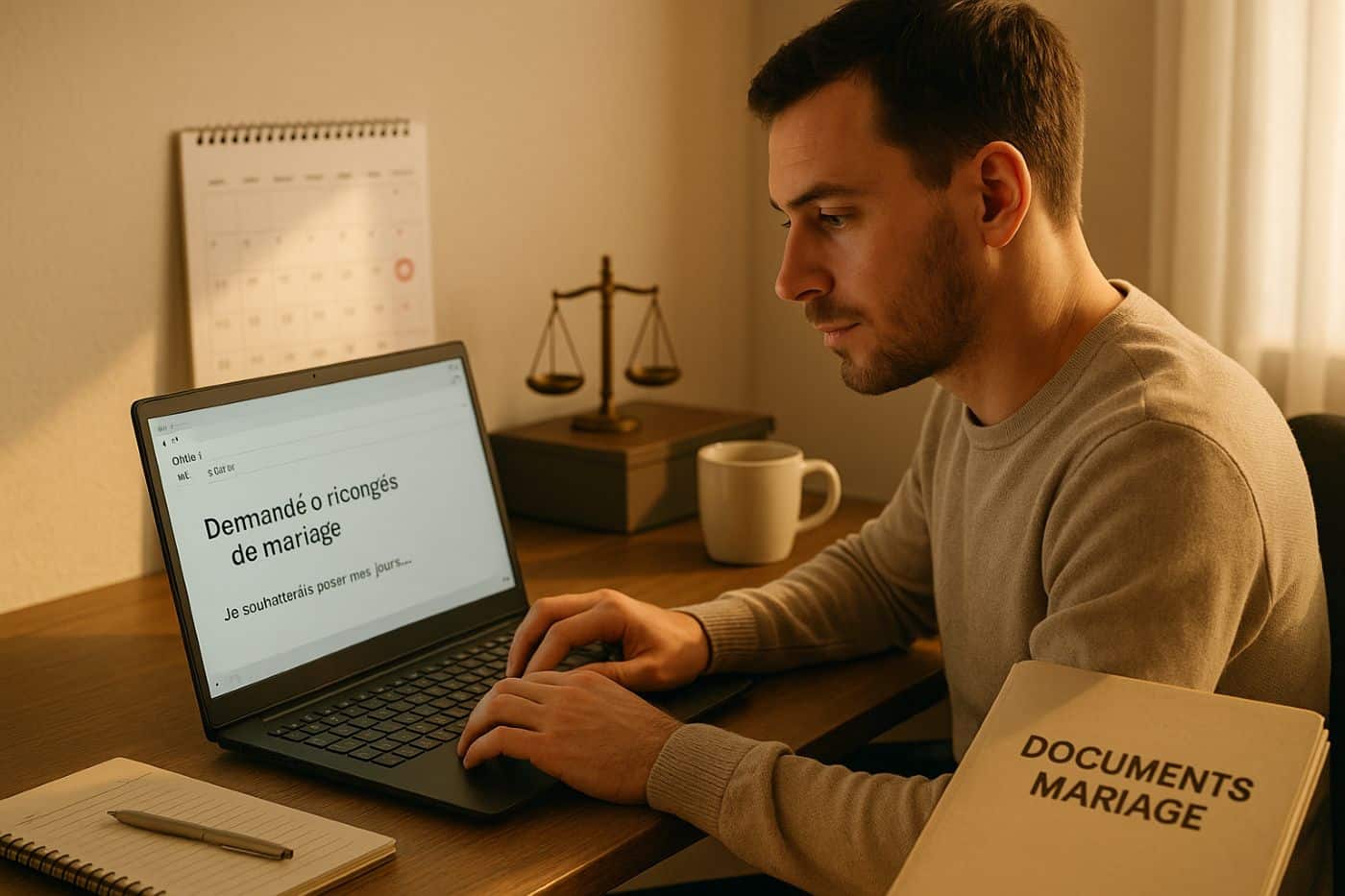 pc portable écriture demande congé mariage employé domicile contrat code du travail législation vacances