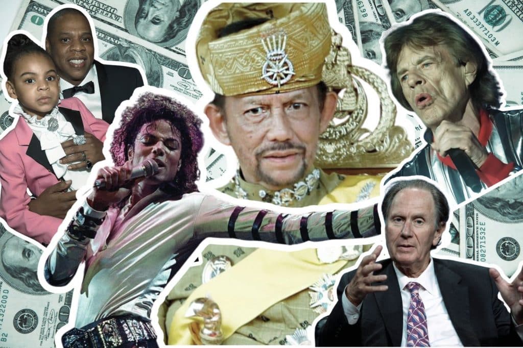 anniversaire de star dépense millions sultan brunei concert michael jackson jay-z blue ivy concert rolling stones mick jaeger