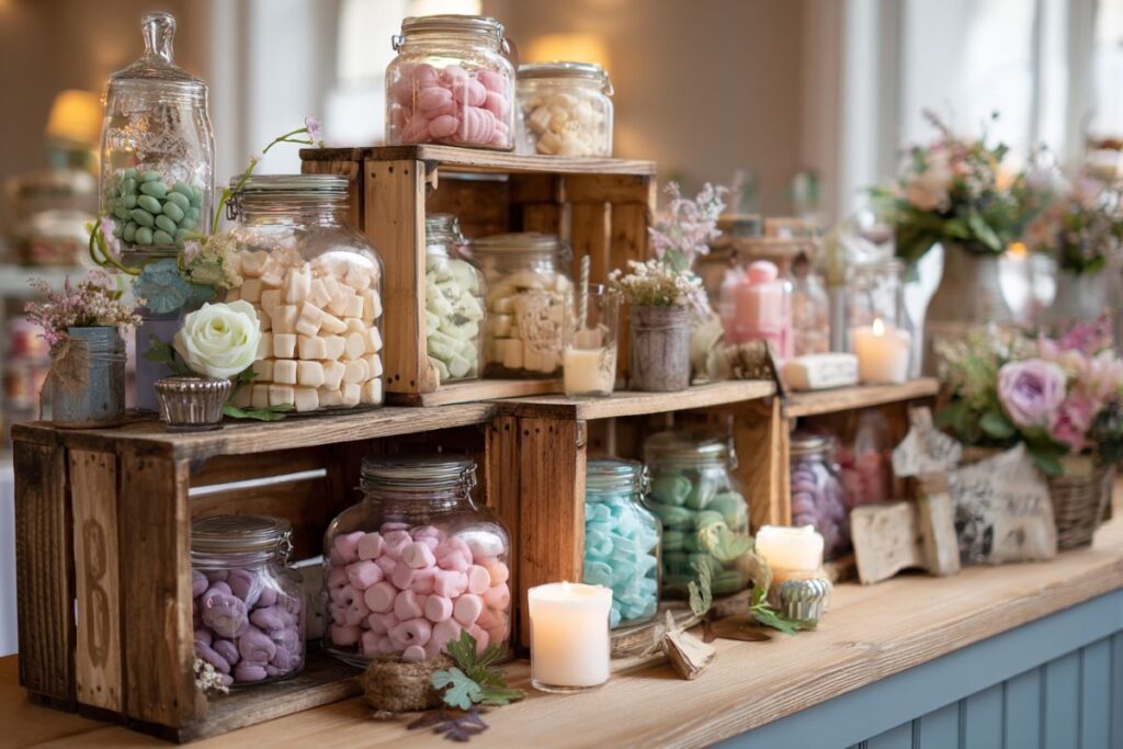 bar bonbon mariage caisse bois candy