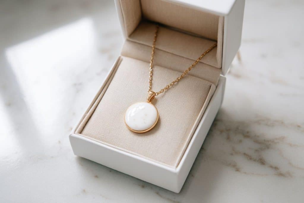 Pendentif en porcelaine blanche élégant dans un écrin cadeau pour les noces de porcelaine