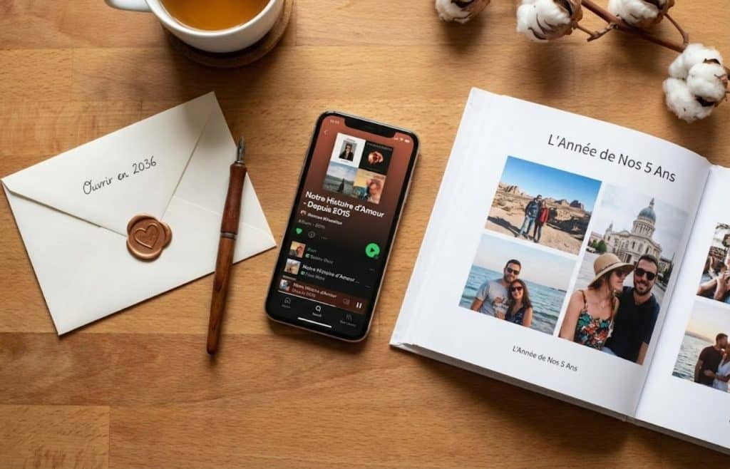 élection d'idées cadeaux DIY pour un anniversaire de mariage : lettre d'amour, playlist collaborative et album photos souvenirs