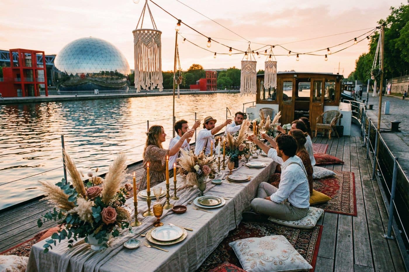 mariage sur une péniche à quai canal ourcq villette paris bohème chic