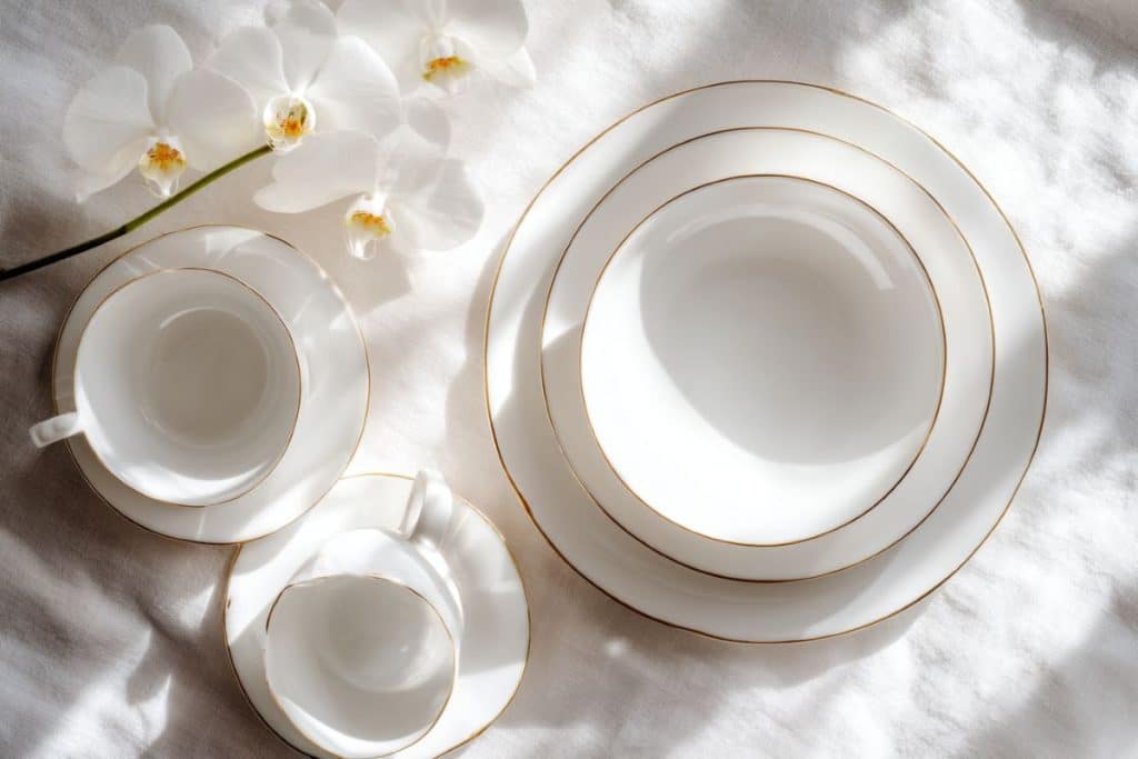 Service de table en porcelaine blanche élégante pour célébrer les noces de porcelaine