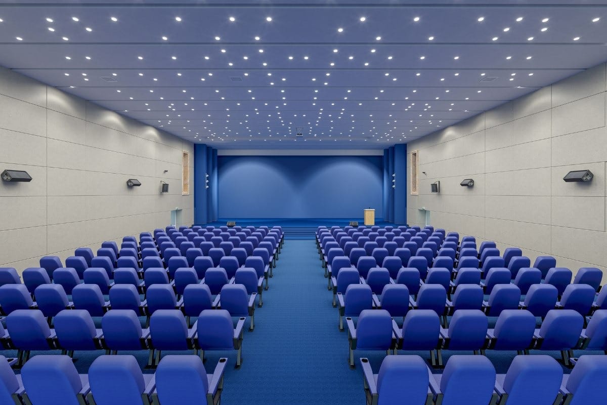 congrès salle conférence fauteuil bleu