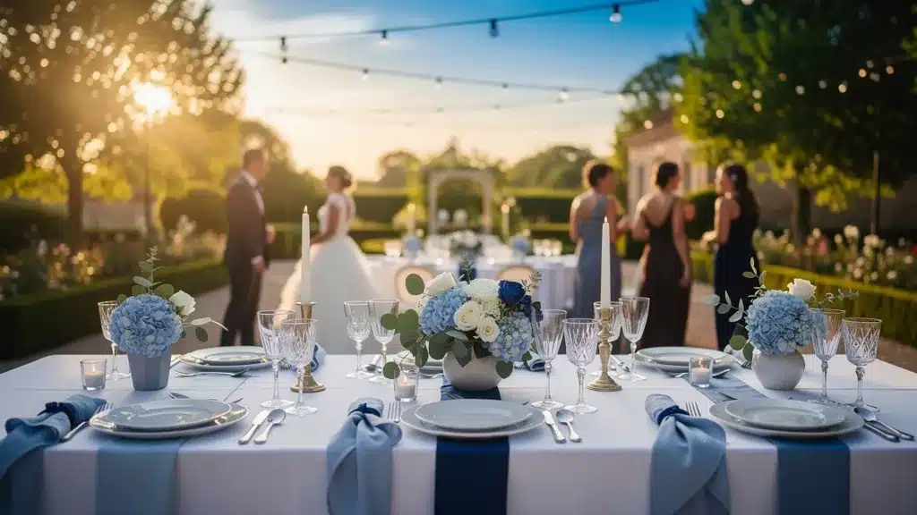 Illustration principale sur mariage thème bleu blanc