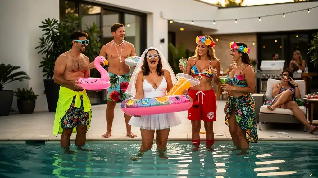 Editorial photo illustrating Idées de déguisement pool pour idées de déguisement pool party pour une fête originale