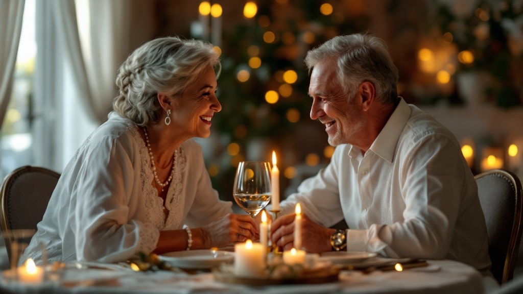 Couple fetant ses 30 ans de mariage noces de perle lors d'un diner aux chandelles