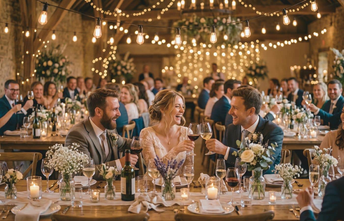 Invités réunis autour d'une animation de mariage pendant la réception