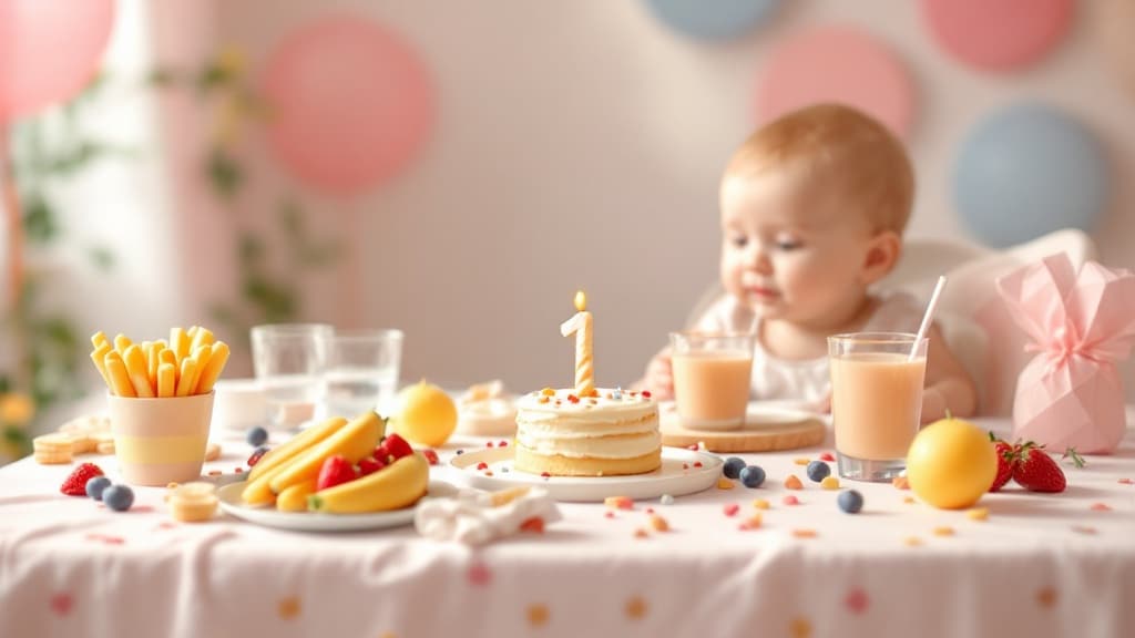 Goûter d'anniversaire 1 an adapté à bébé : fruits fondants et gâteau sans sucre