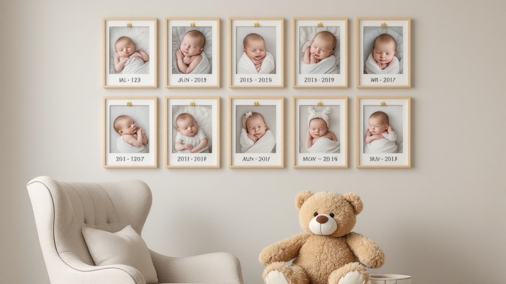 Série des douze photos mensuelles de bébé complétée pour son premier anniversaire
