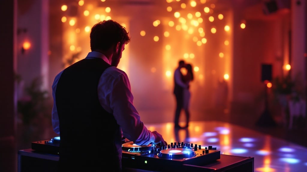 DJ de mariage lançant la chanson de l'ouverture de bal