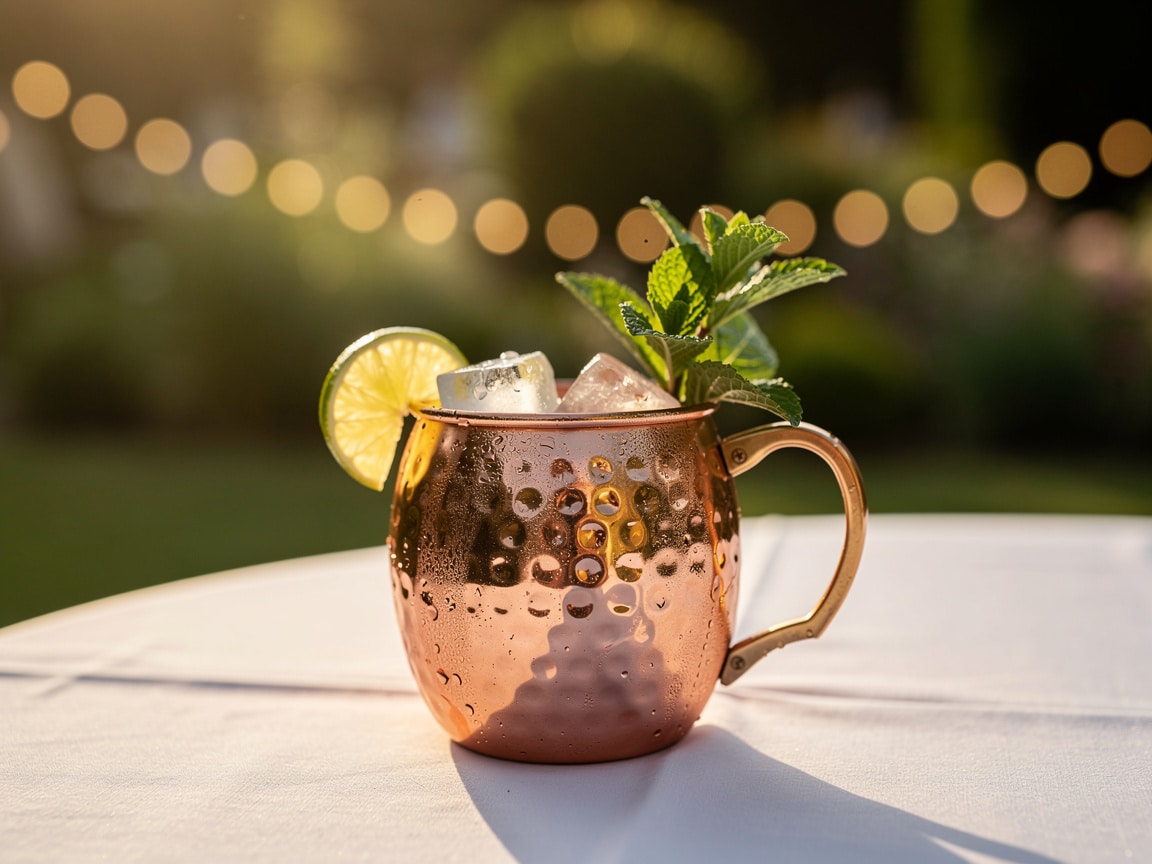 Moscow mule en tasse de cuivre avec citron vert et menthe