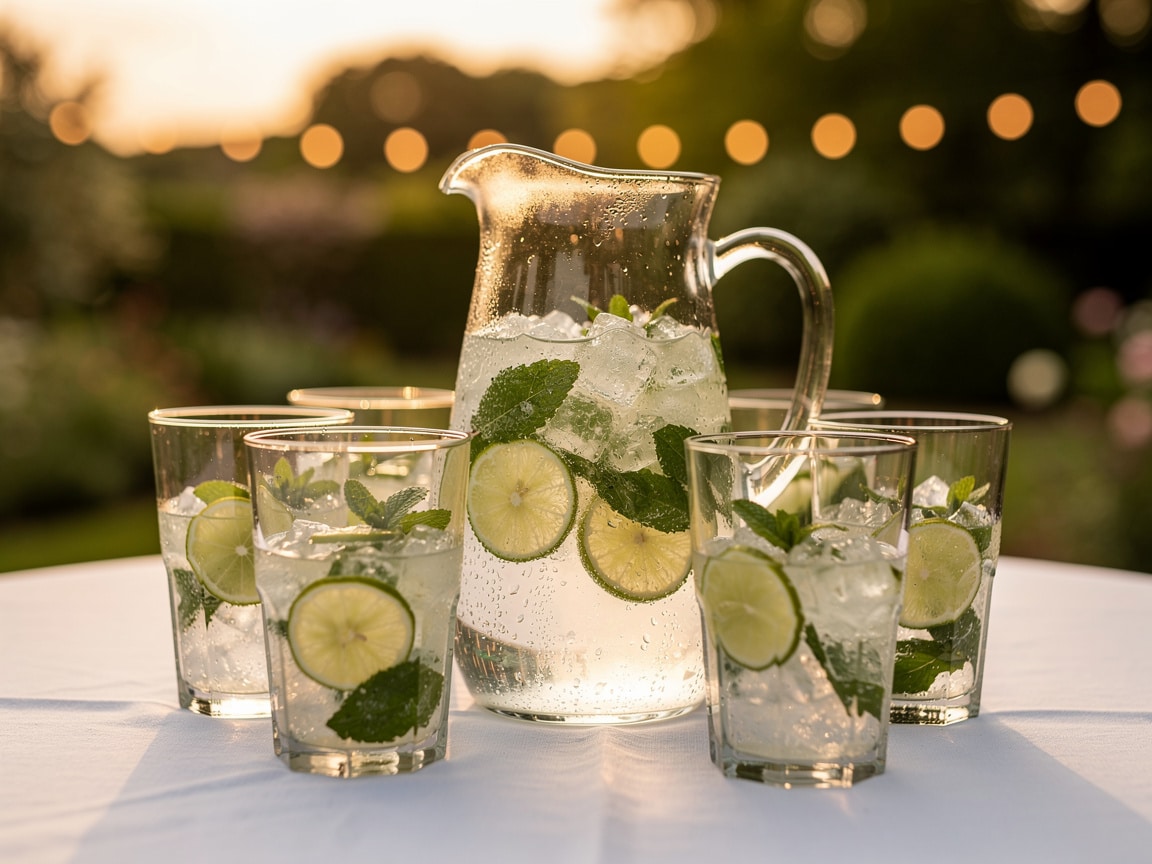 Virgin mojito sans alcool en pichet et verres pour le vin d'honneur